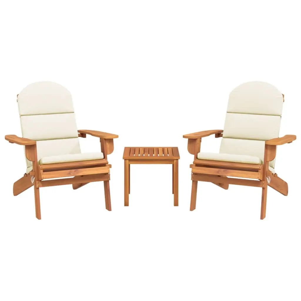Adirondack Lounge Set Outdoor Furniture 3 Piece Wooden Chairs Table Brown