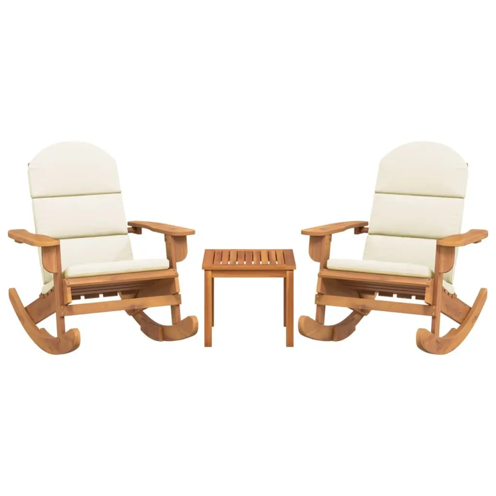 Adirondack Lounge Set 3 Piece Outdoor Furniture Solid Wood Rocking Chairs Brown