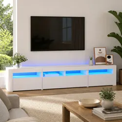 210cm White Media Stand with RGB LED Lights