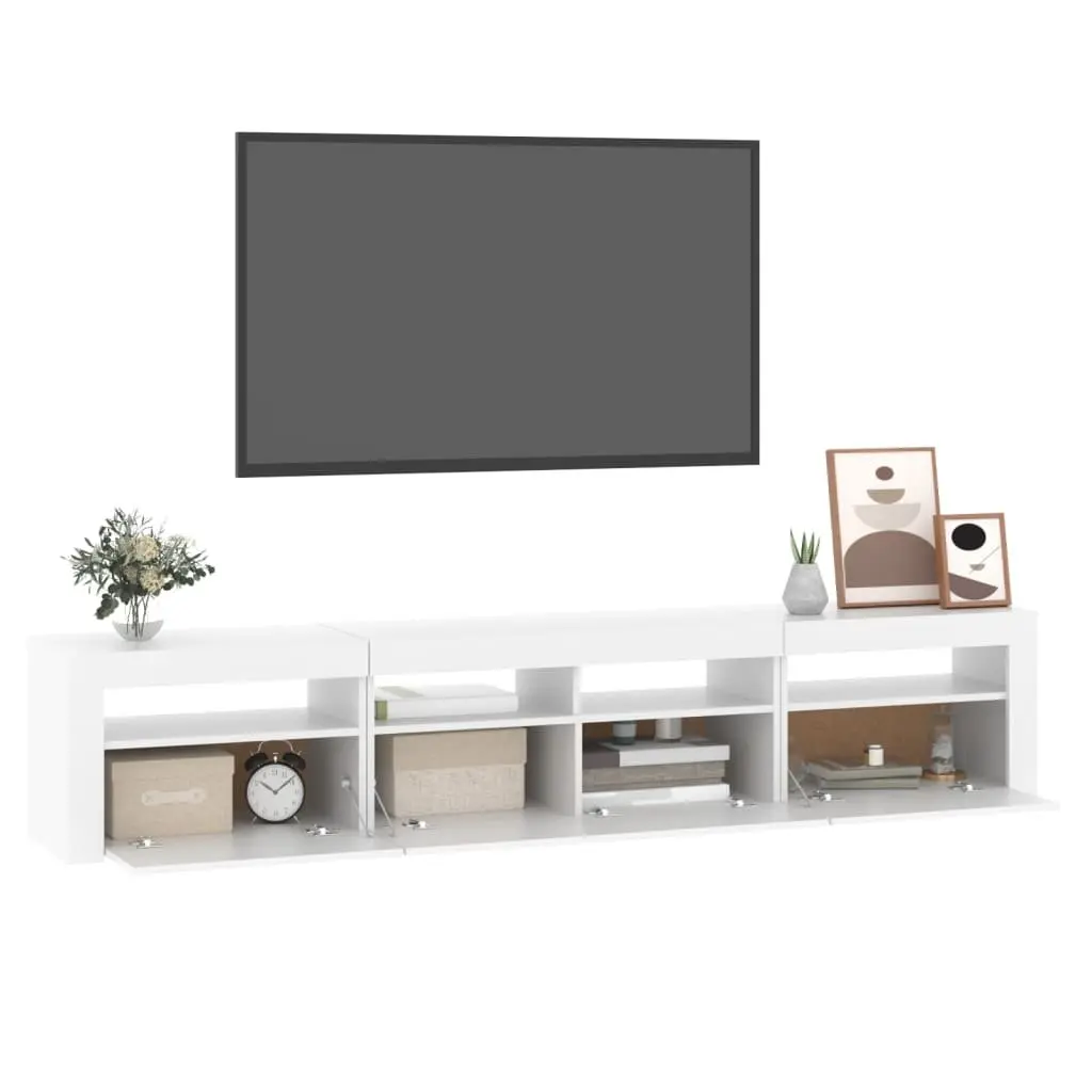 TV Cabinet Storage Unit Media Stand 210cm White RGB LED Lights
