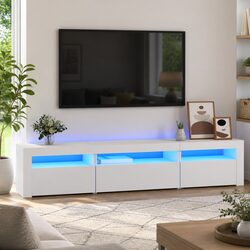 Reliable White TV Cabinet with RGB LED Lights for Value