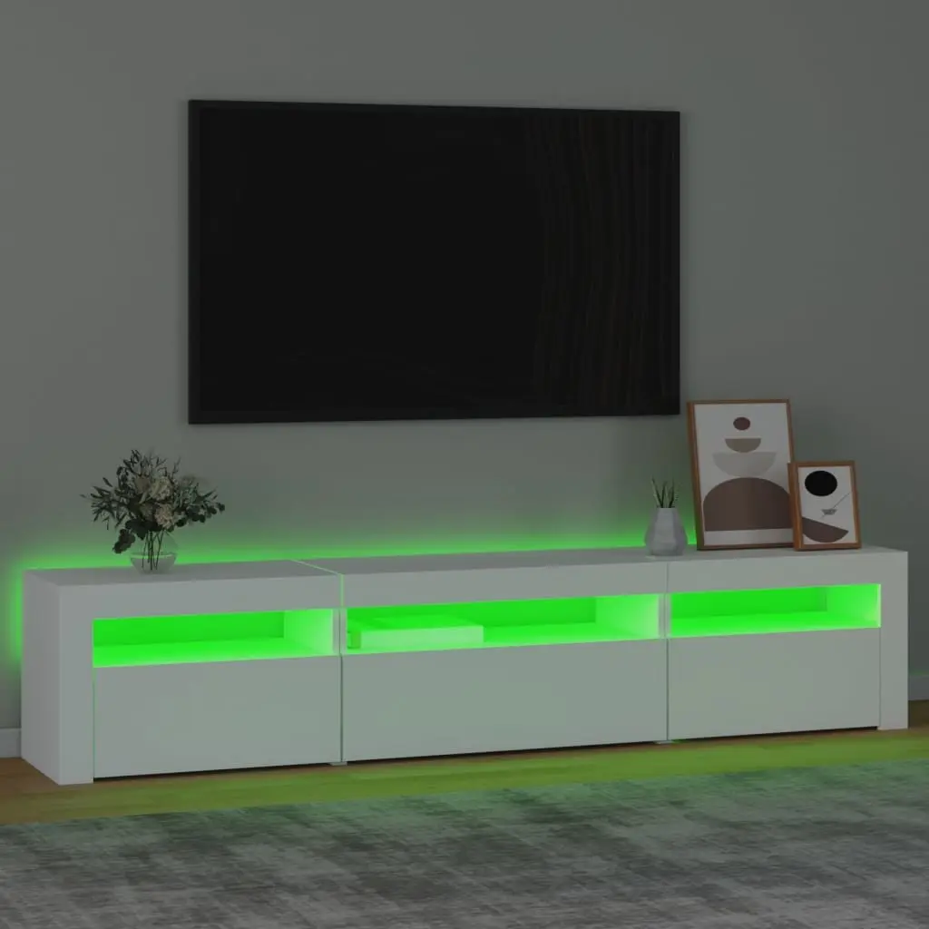 TV Cabinet Storage Unit RGB LED Lights White Modern Media Unit 195 x 35 x 40 cm