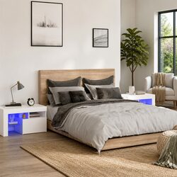 Bedside Cabinets 2 pcs with RGB LED Lights Modern Storage White 70x36.5x40cm