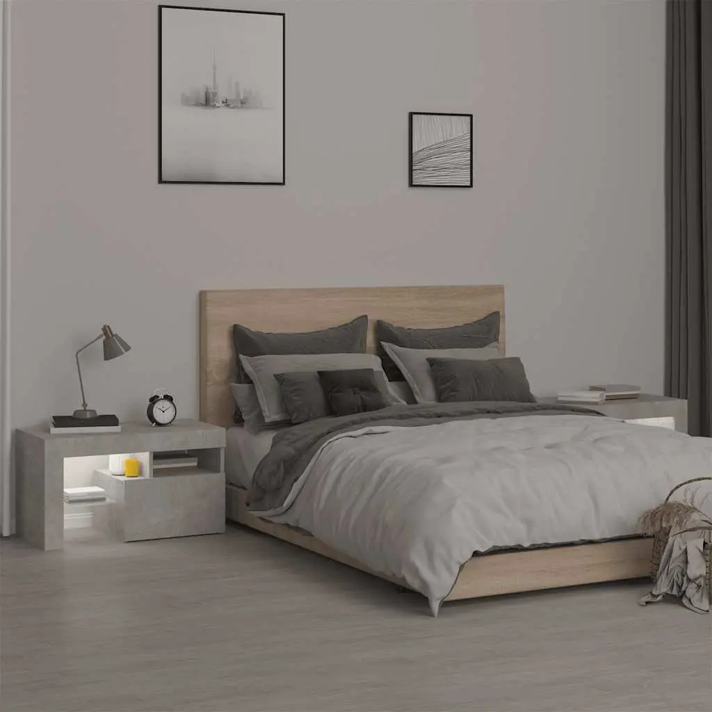 Bedside Tables RGB LED Lights 70x36.5x40cm Grey Storage Table Set of 2