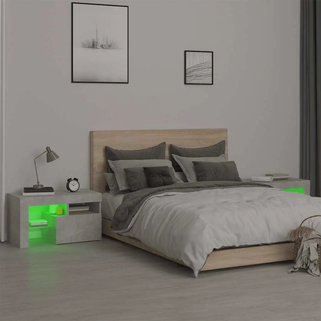 Bedside Tables RGB LED Lights 70x36.5x40cm Grey Storage Table Set of 2