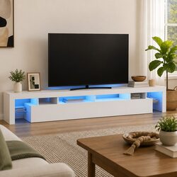 Practical White TV Cabinet with RGB LED Lights for Your Home
