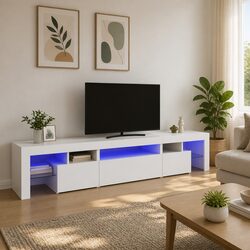 Quality White TV Cabinet with RGB Lighting for Your Home