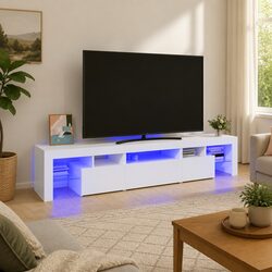 Practical White TV Cabinet with RGB Lights and Storage