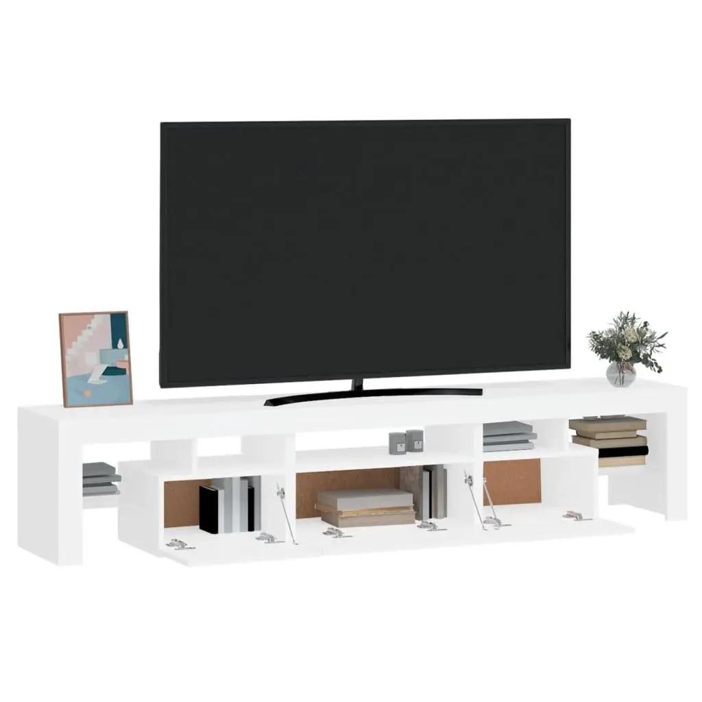 White TV Cabinet with RGB Lights and Storage