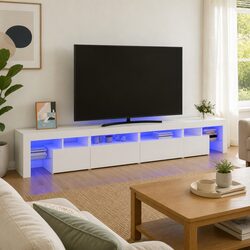 TV Cabinet with RGB LED Lights Storage Unit White 260x36.5x40cm Modern Design