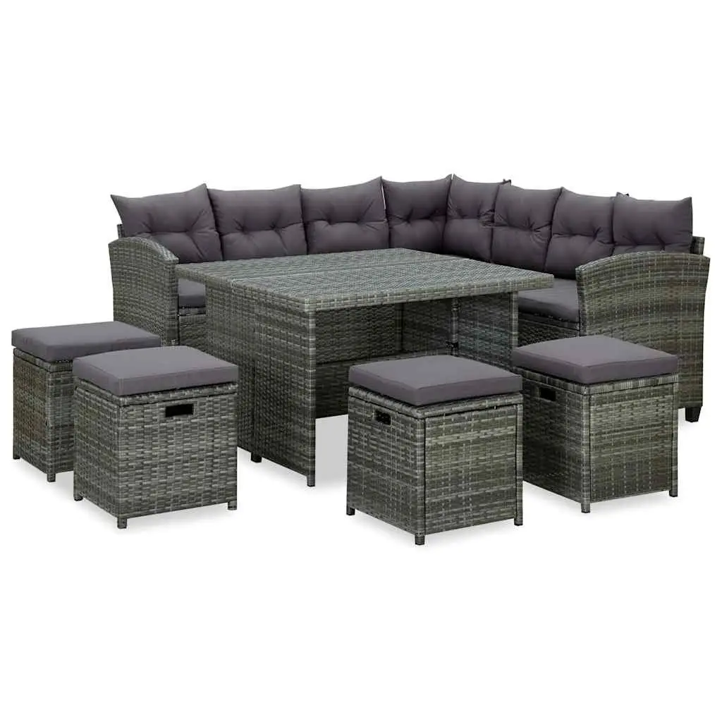 6 Piece Outdoor Lounge Set Corner Sofa Stools Coffee Table Grey
