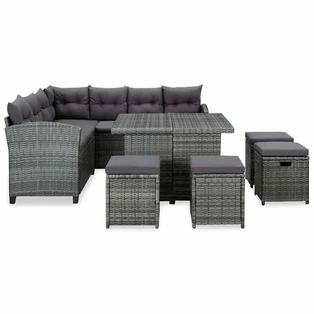 6 Piece Outdoor Lounge Set Corner Sofa Stools Coffee Table Grey