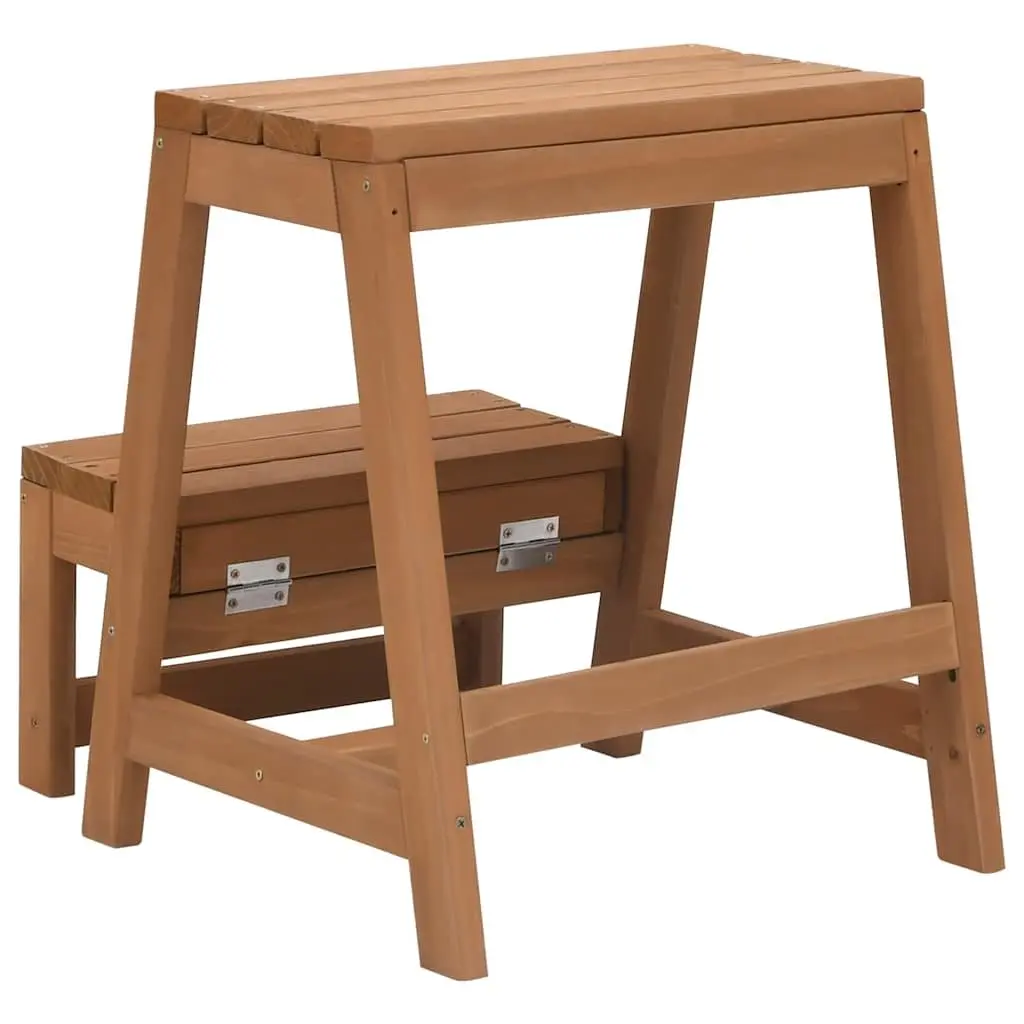 Foldable Step Stool Solid Wood Brown Kitchen Living Room Storage Seat