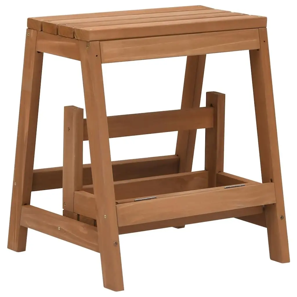 Foldable Step Stool Solid Wood Brown Kitchen Living Room Storage Seat
