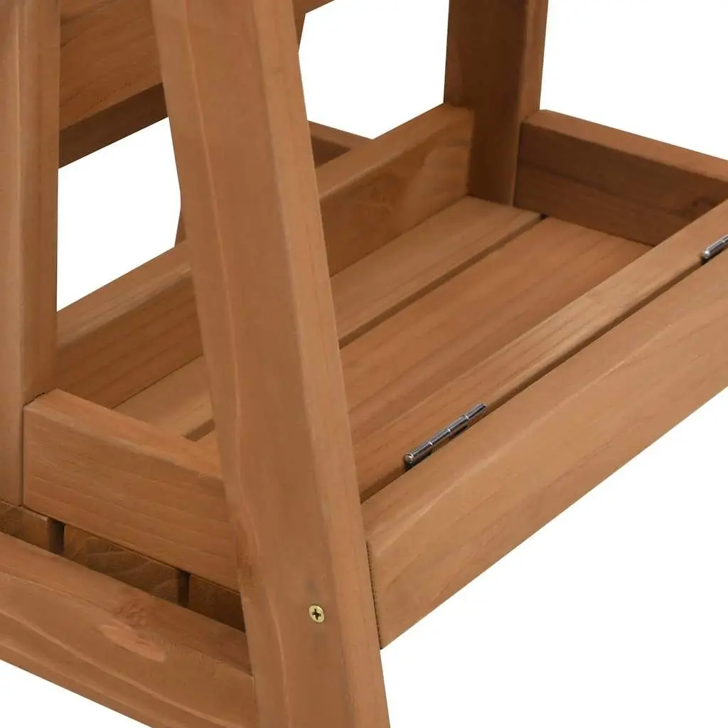 Foldable Step Stool Solid Wood Brown Kitchen Living Room Storage Seat