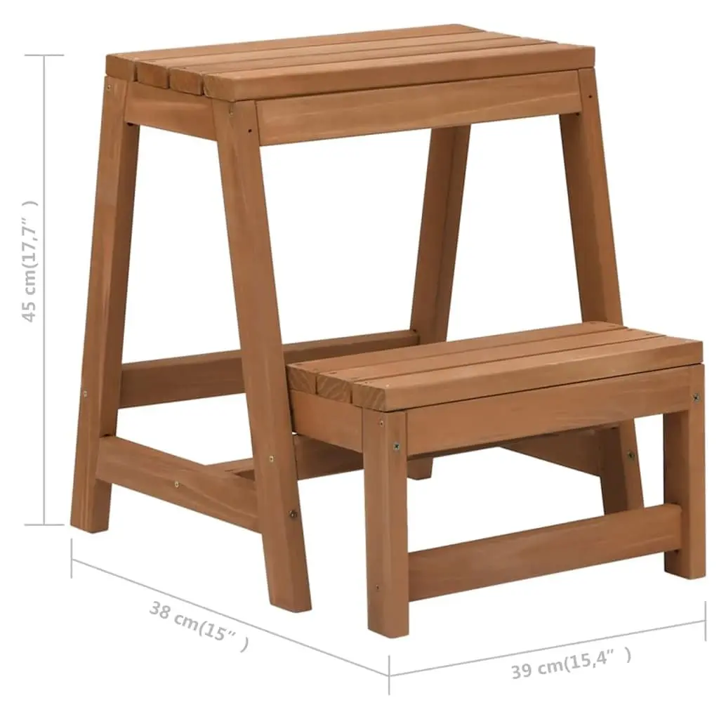Foldable Step Stool Solid Wood Brown Kitchen Living Room Storage Seat