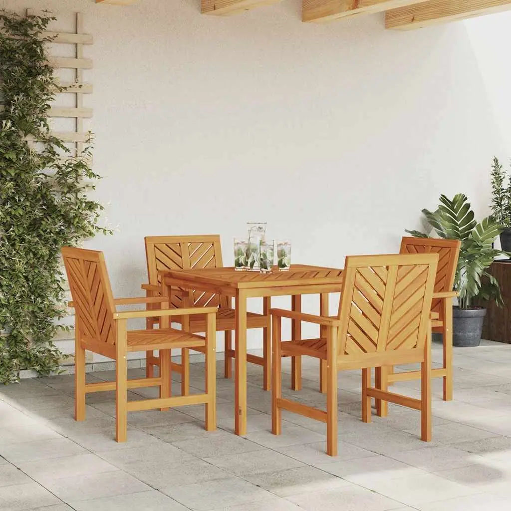 Garden Dining Set Outdoor Table and Chairs 5 Piece Solid Acacia Wood Brown