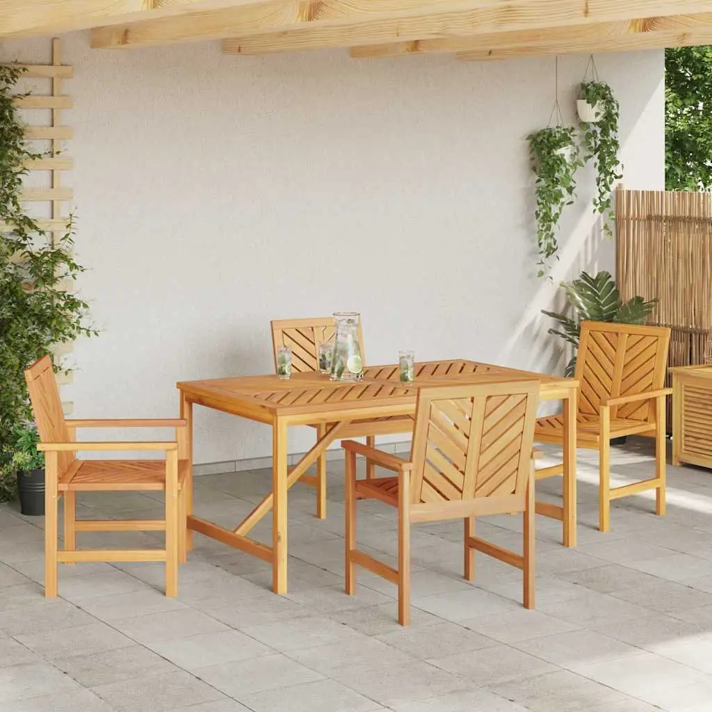 Garden Dining Set Outdoor Furniture 5 Piece Brown Solid Wood Table Chairs