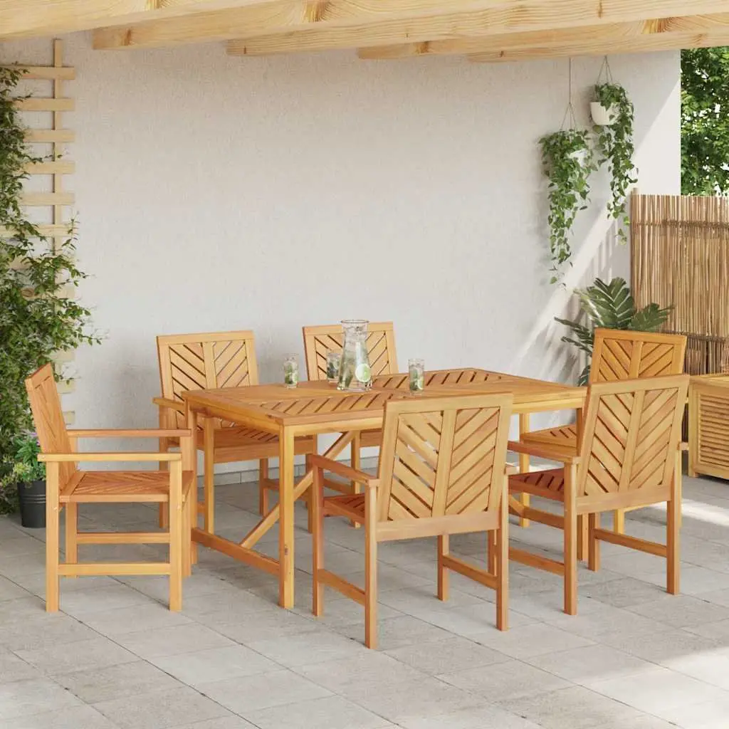 Garden Dining Set 7 Piece Outdoor Furniture Brown Solid Wood Table Chairs