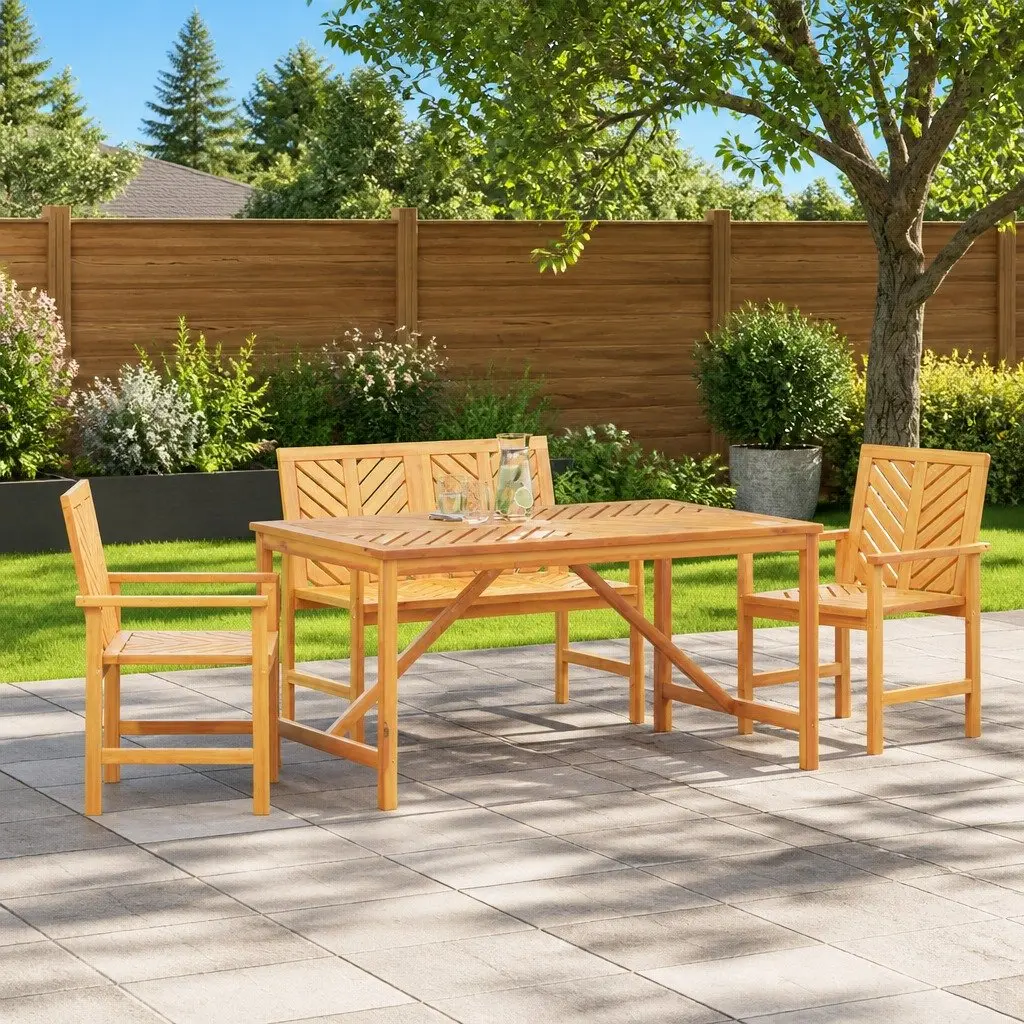 Garden Dining Set 4 Piece Solid Acacia Wood Outdoor Table Chairs Patio Furniture