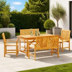 Garden Dining Set 5 Piece Outdoor Table Chairs Brown Solid Acacia Wood Furniture