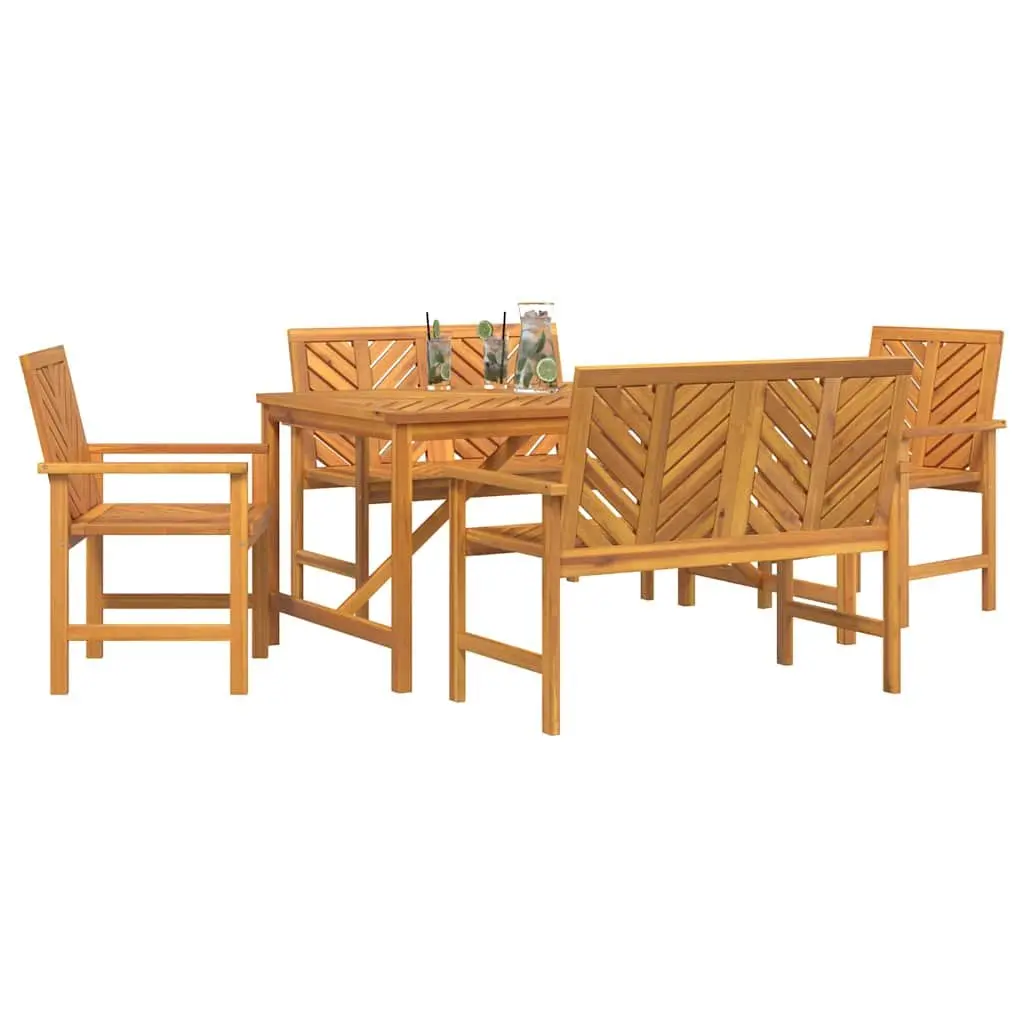 Garden Dining Set 5 Piece Outdoor Table Chairs Rectangular Brown Solid Acacia Wood
