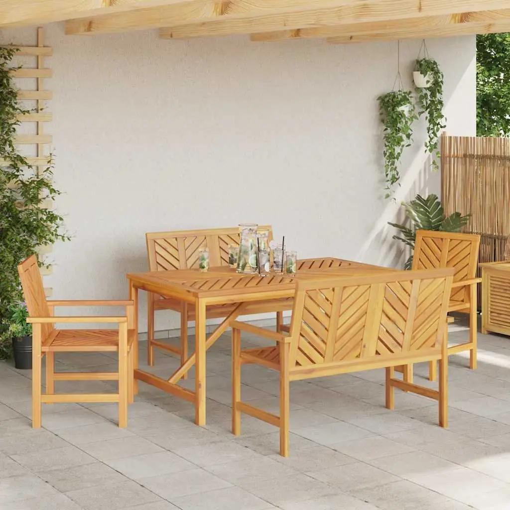 Garden Dining Set 5 Piece Outdoor Table Chairs Rectangular Brown Solid Acacia Wood