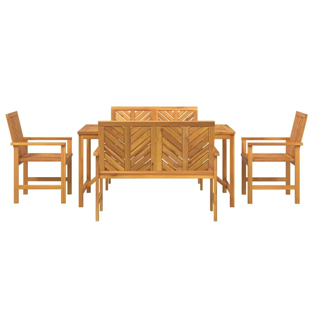 Garden Dining Set 5 Piece Outdoor Table Chairs Rectangular Brown Solid Acacia Wood