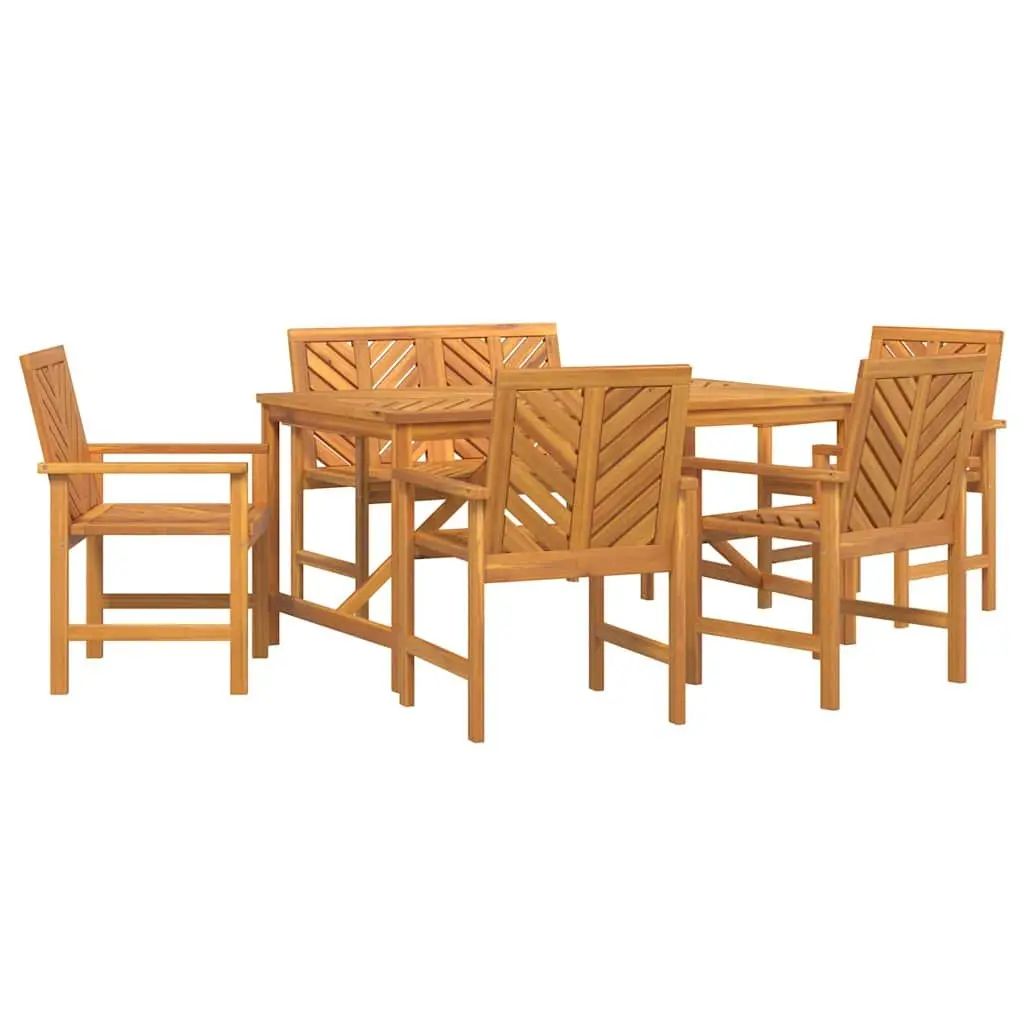 Garden Dining Set 6 Pieces Outdoor Dining Rectangular Table Chairs Brown Solid Acacia Wood