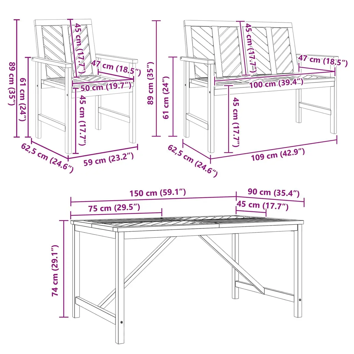 Garden Dining Set 6 Pieces Outdoor Dining Rectangular Table Chairs Brown Solid Acacia Wood