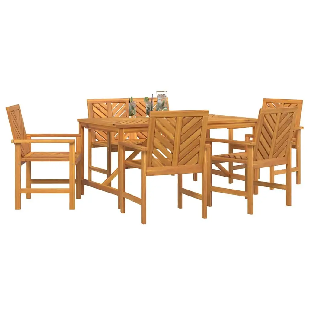 Garden Dining Set 6 Pieces Outdoor Dining Rectangular Table Chairs Brown Solid Acacia Wood
