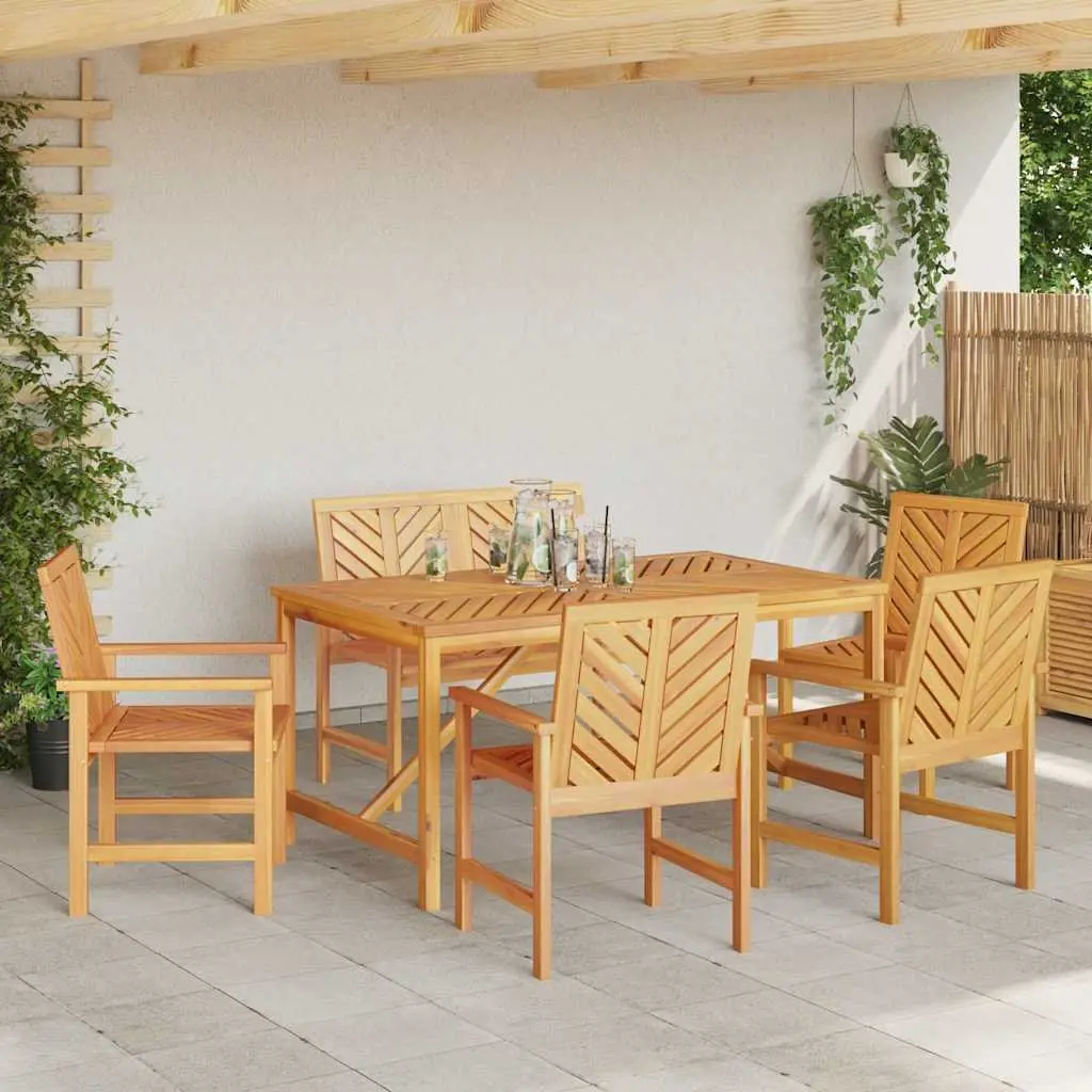 Garden Dining Set 6 Pieces Outdoor Dining Rectangular Table Chairs Brown Solid Acacia Wood
