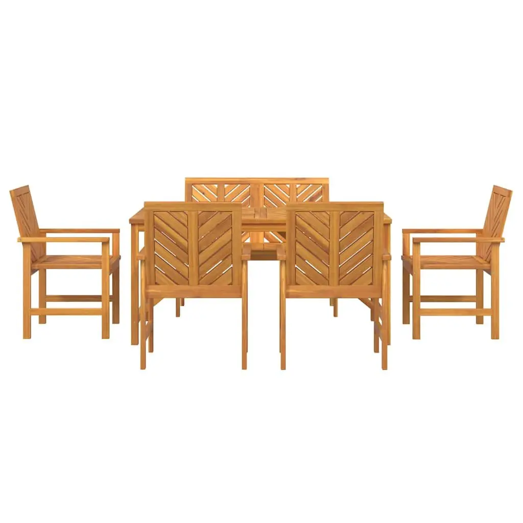 Garden Dining Set 6 Pieces Outdoor Dining Rectangular Table Chairs Brown Solid Acacia Wood