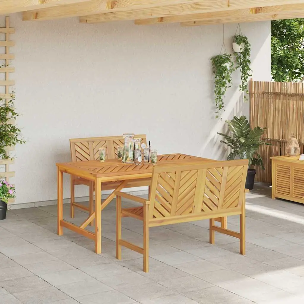 Garden Dining Set Outdoor Table Chairs 3 Piece Brown Solid Acacia Wood