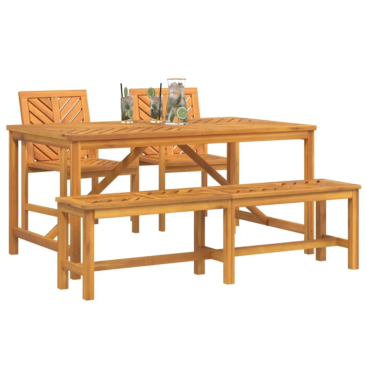 Garden Dining Set Outdoor Table Chairs 4 Pieces Brown Acacia Wood
