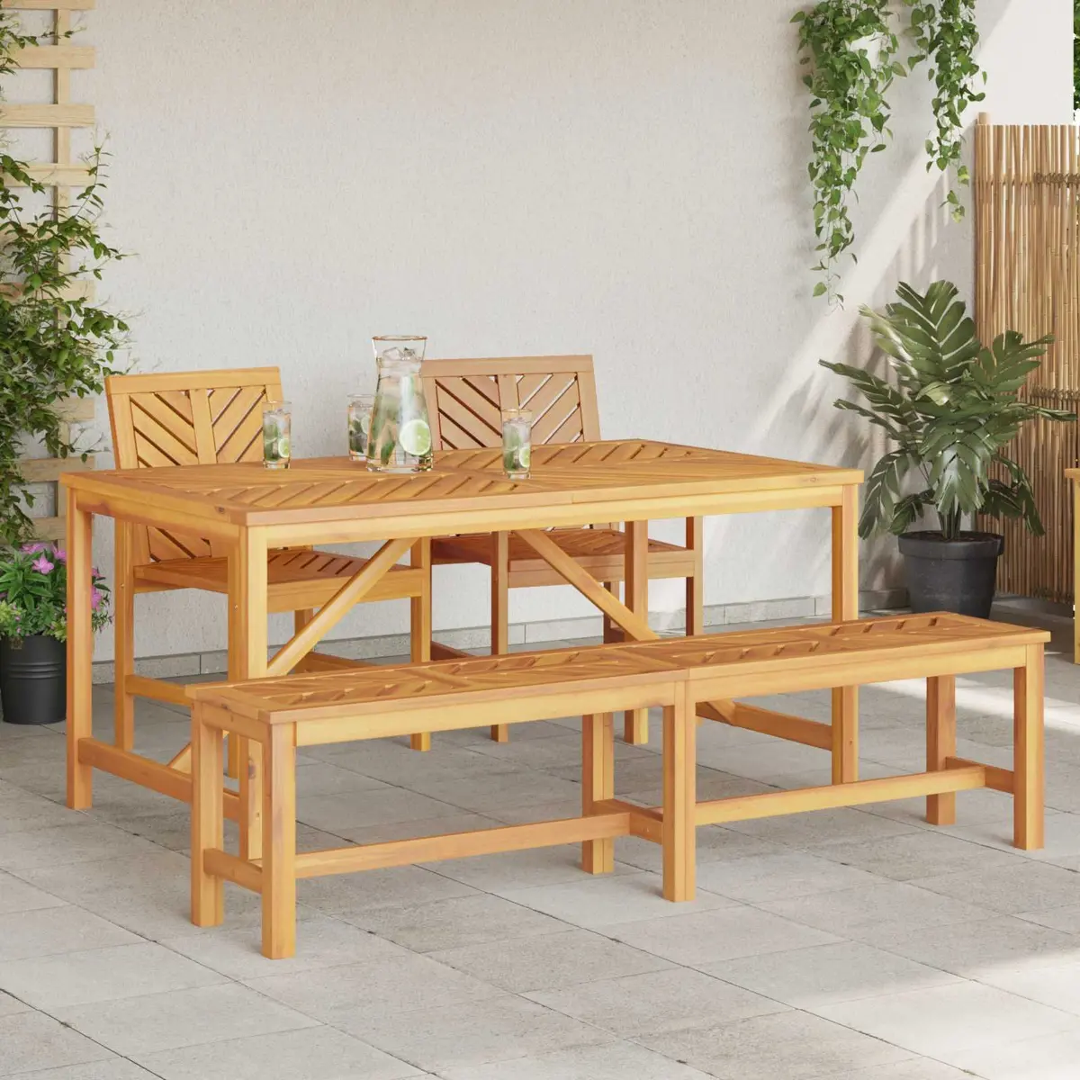 Garden Dining Set Outdoor Table Chairs 4 Pieces Brown Acacia Wood