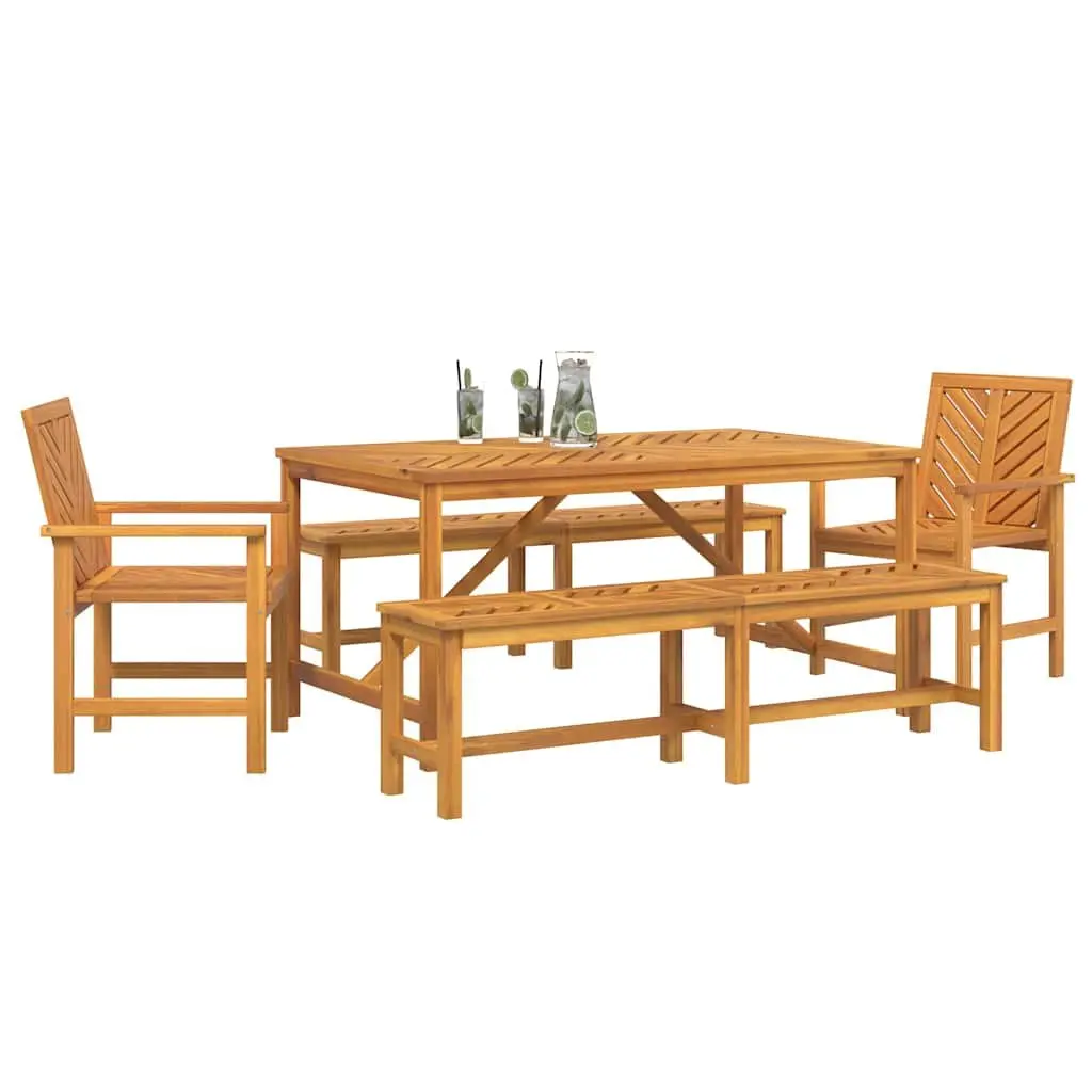 Garden Dining Set 5 Piece Outdoor Table Chairs Brown Solid Acacia Wood Patio