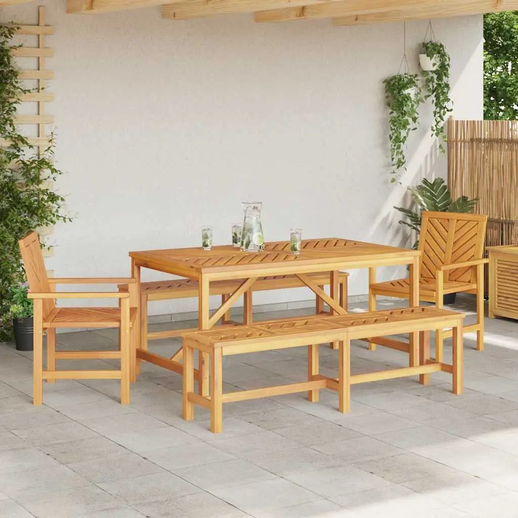 Garden Dining Set 5 Piece Outdoor Table Chairs Brown Solid Acacia Wood Patio