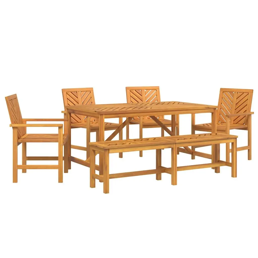 Garden Dining Set 6 Pieces Outdoor Table Chairs Solid Acacia Wood Brown