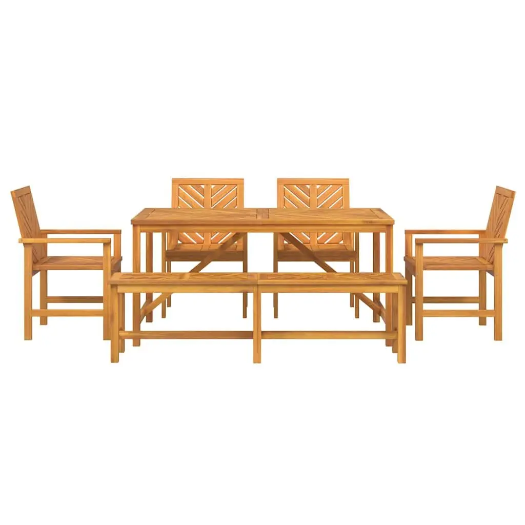 Garden Dining Set 6 Pieces Outdoor Table Chairs Solid Acacia Wood Brown