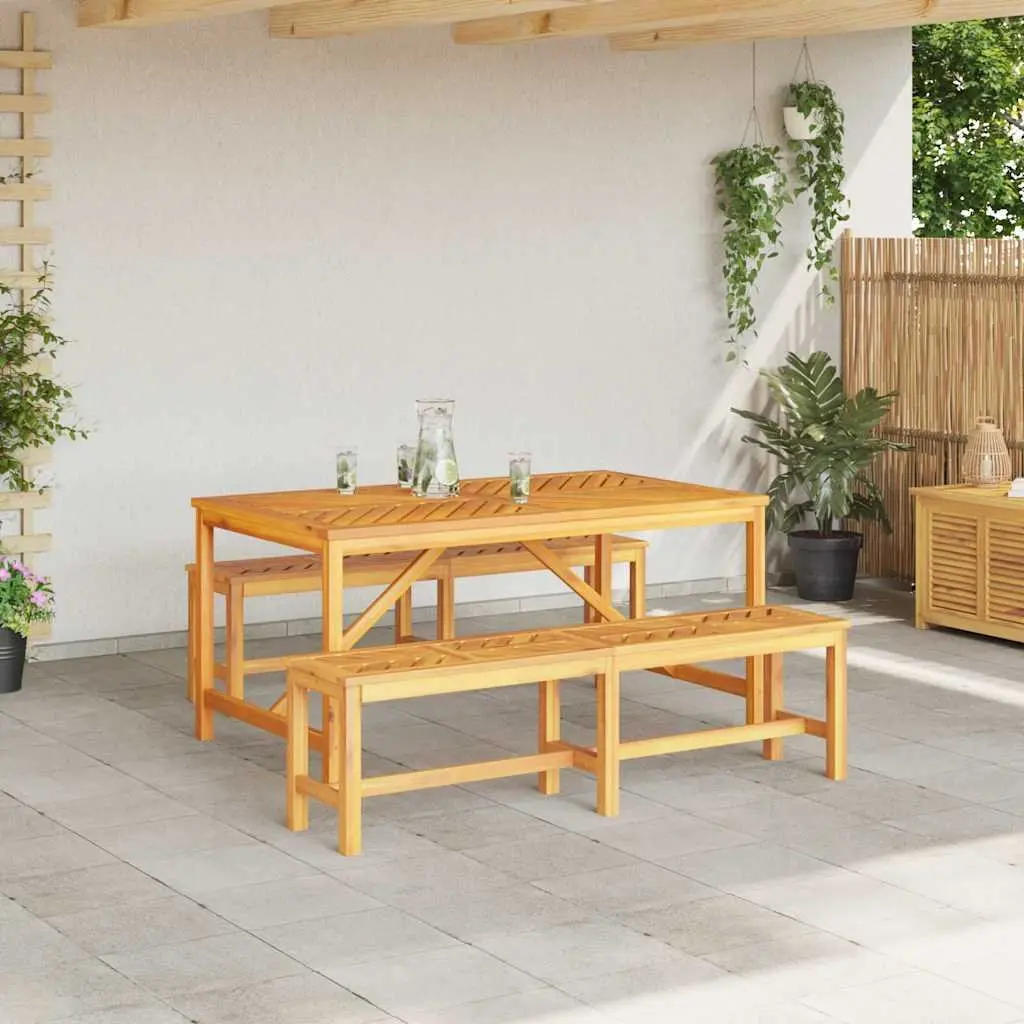 Garden Dining Set 3 Piece Outdoor Table Chairs Brown Solid Acacia Wood Patio