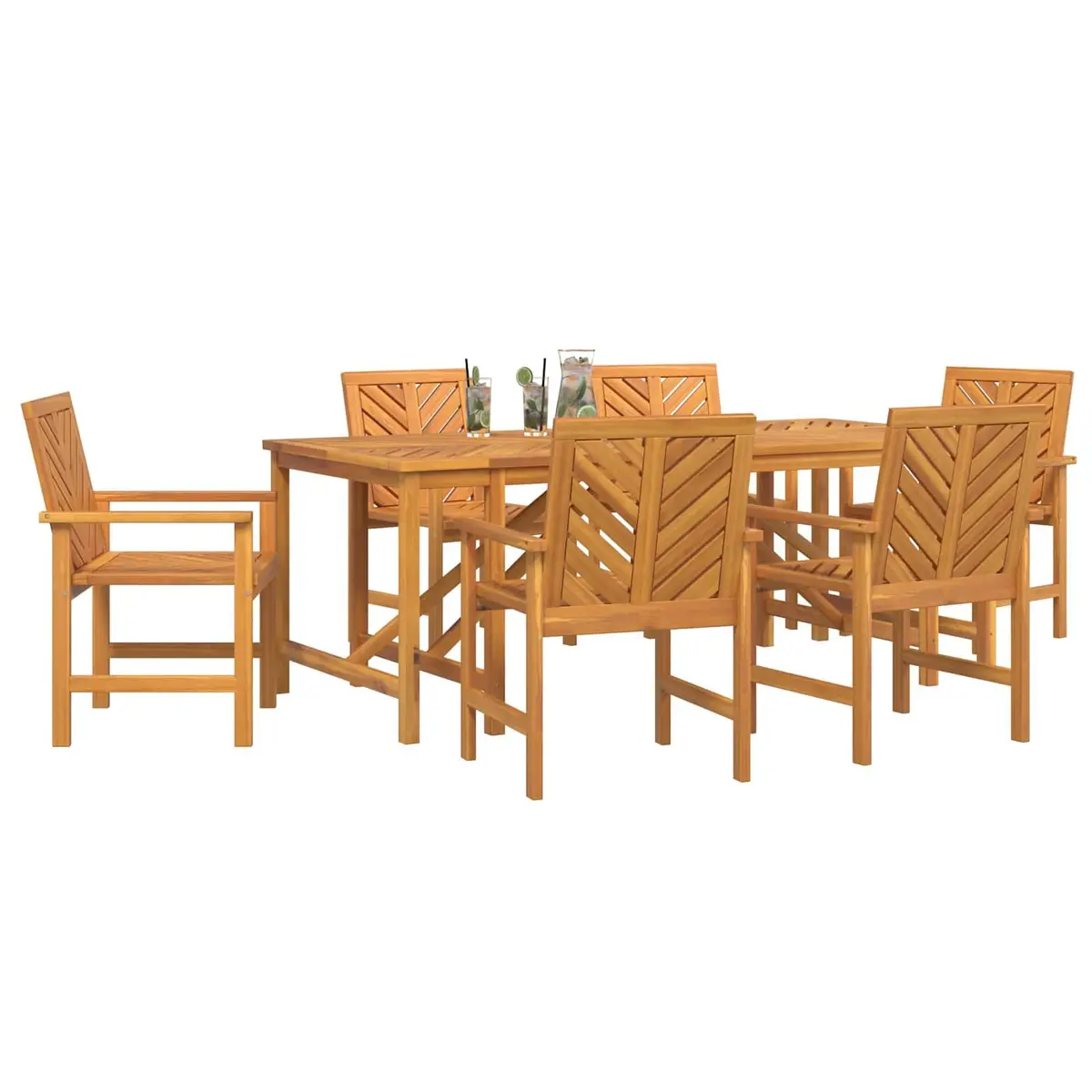 Garden Dining Set 7 Piece Outdoor Furniture Acacia Wood Table Chairs Brown