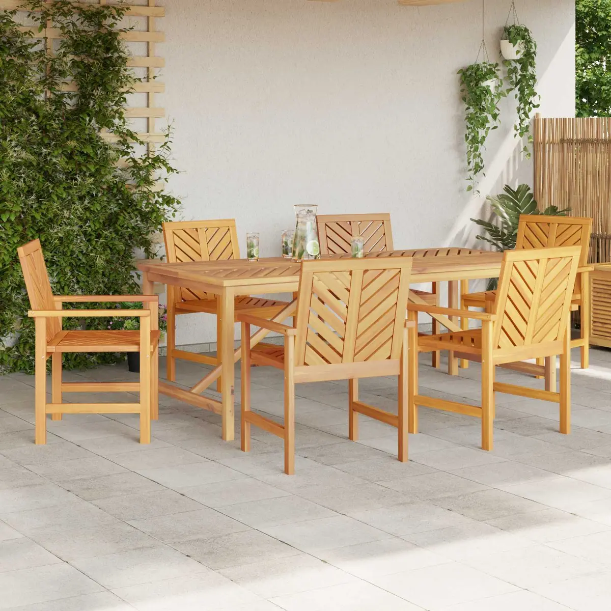 Garden Dining Set 7 Piece Outdoor Furniture Acacia Wood Table Chairs Brown