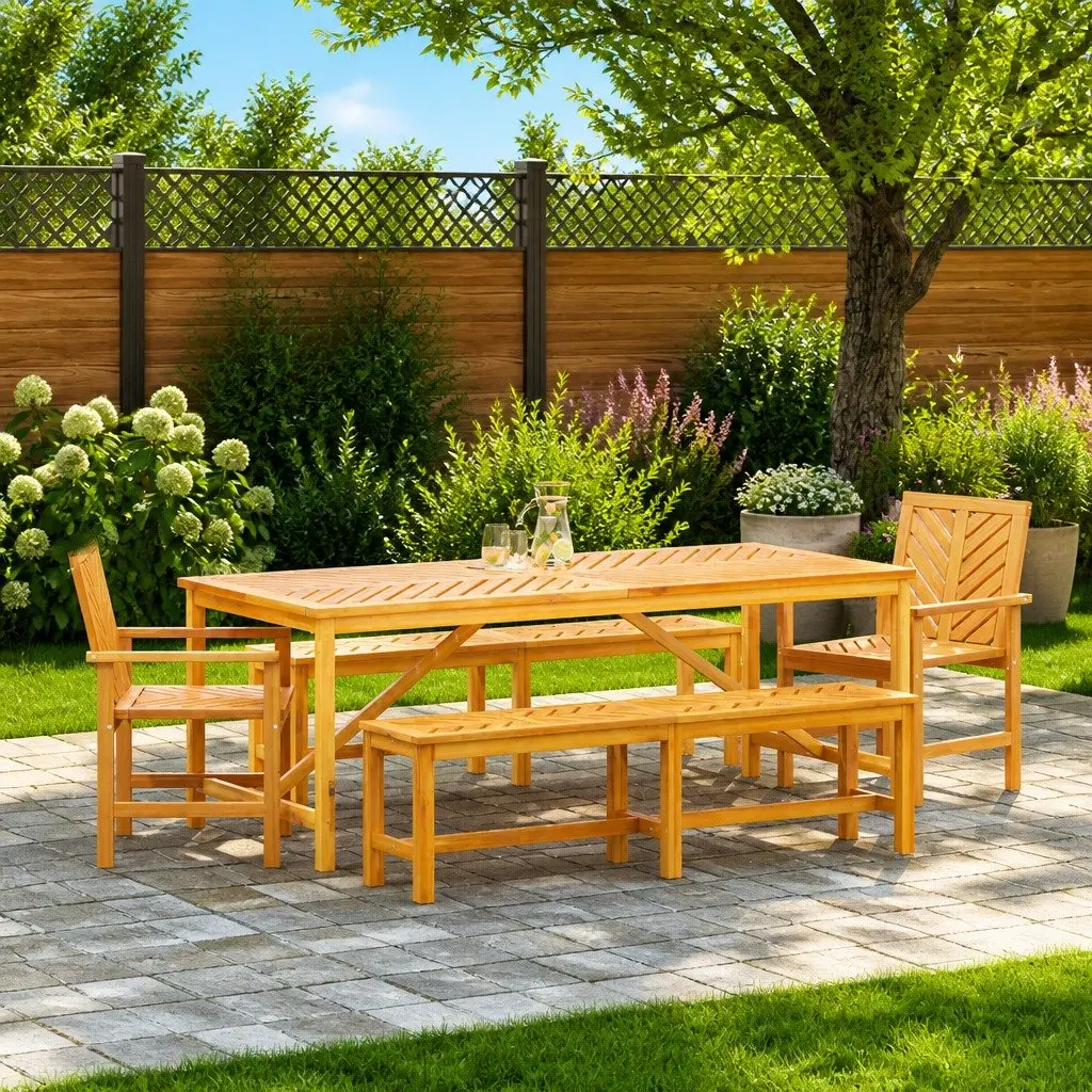 Brown 5-Piece Acacia Wood Dining Set for Outdoor Use