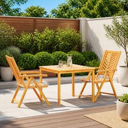 Garden Dining Set 3 Pieces Solid Acacia Wood Outdoor Furniture Brown Table Chair