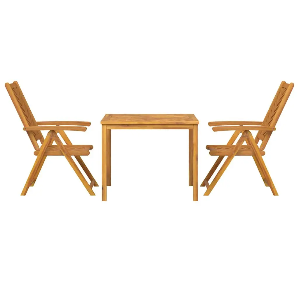 Garden Dining Set 3 Pieces Outdoor Furniture Solid Acacia Wood Brown Table Chair