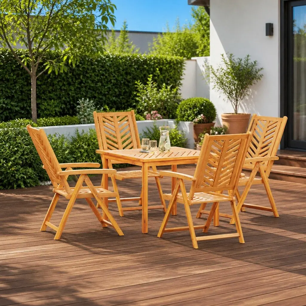 5-Piece Acacia Wood Dining Set for Outdoor Use