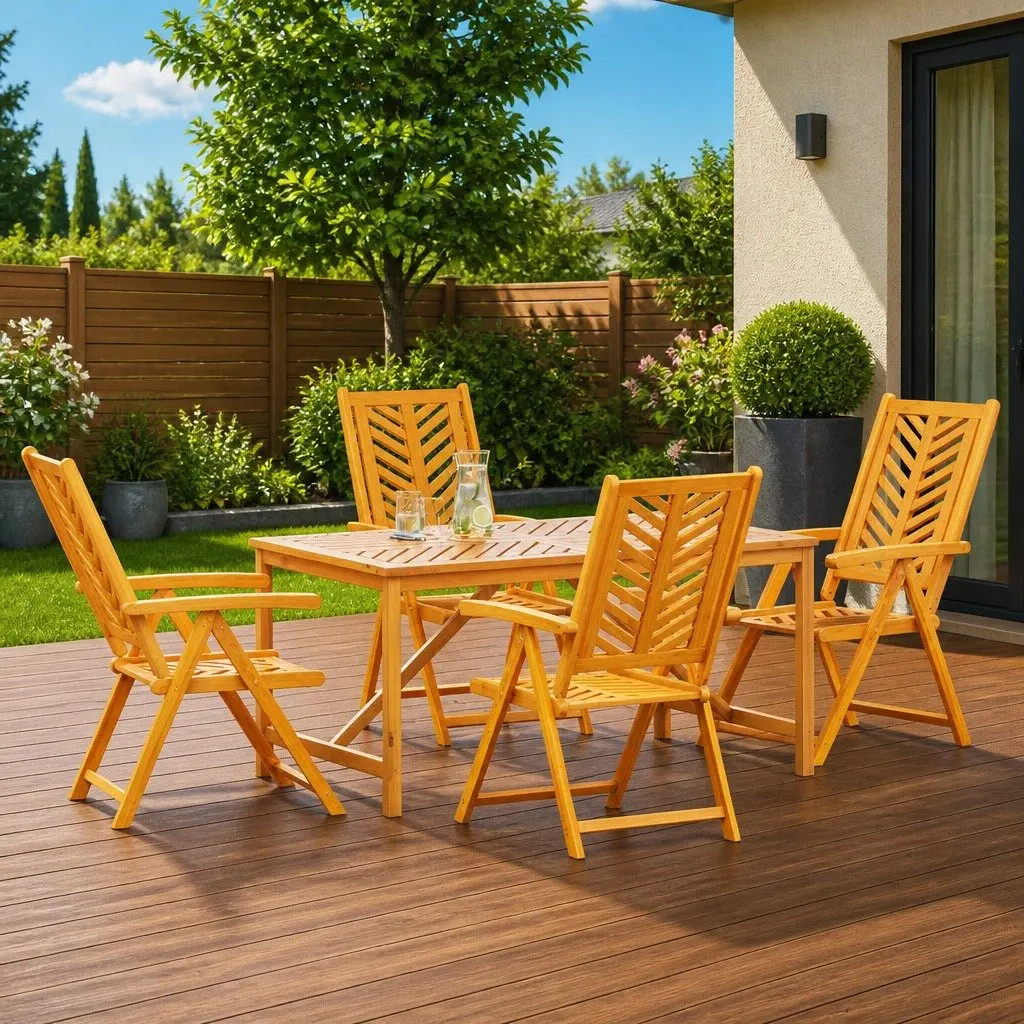 5-Piece Dining Set with Solid Acacia Wood