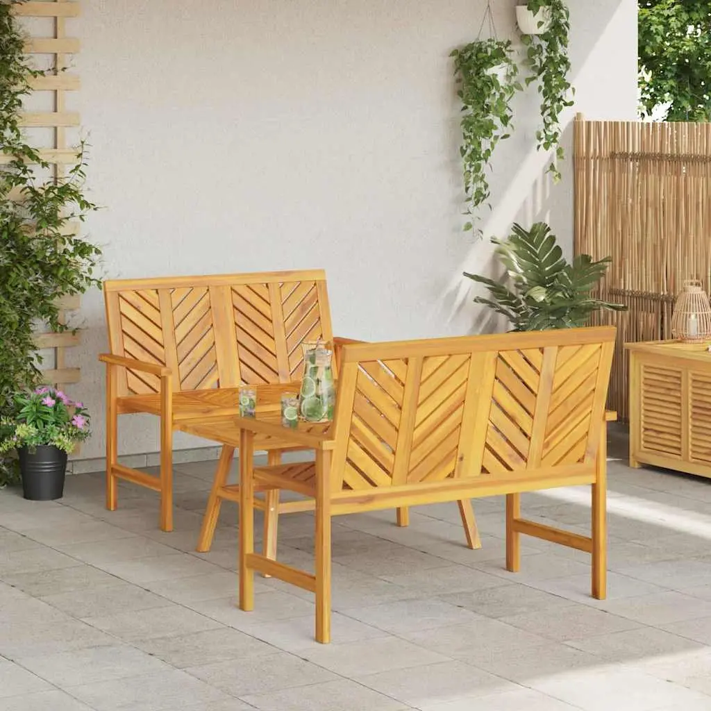 Garden Lounge Set Outdoor Seating 3 Piece Brown Acacia Wood Patio Sofa
