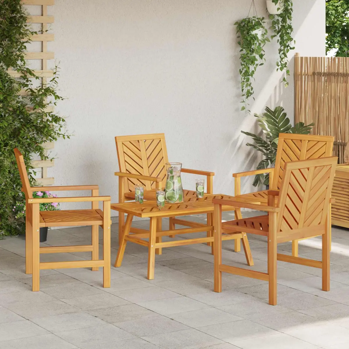 Garden Lounge Set 5 Pieces Outdoor Furniture Brown Acacia Wood Patio Seating